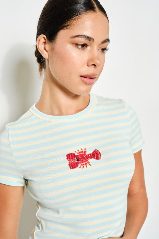Mint Lobster Beaded Tee
