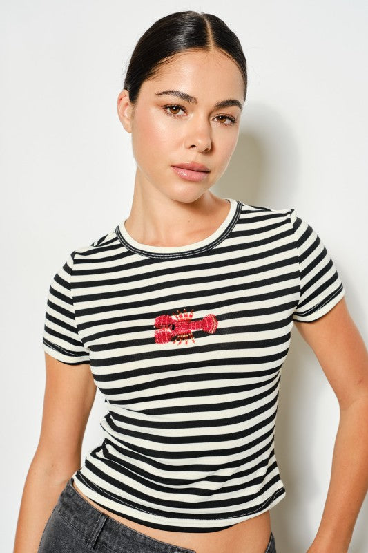 Black Lobster Beaded Tee