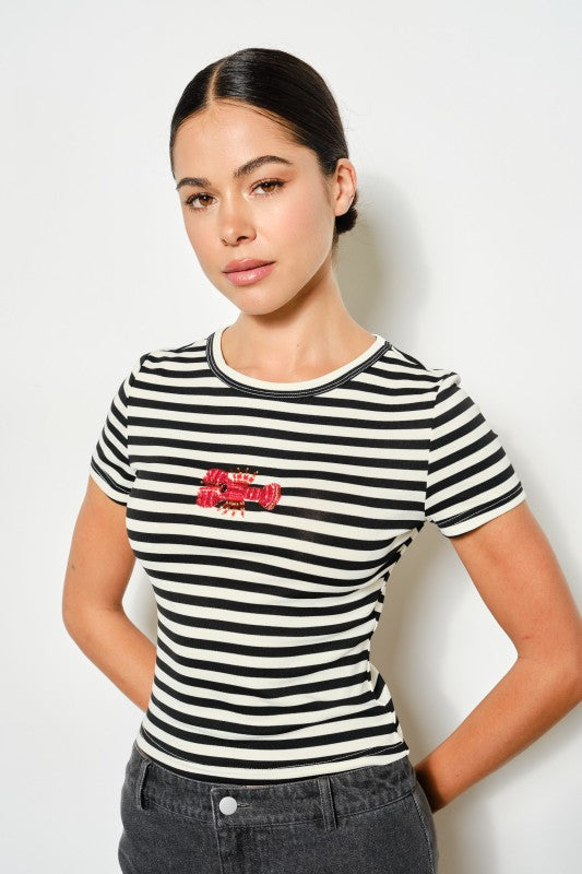 Black Lobster Beaded Tee