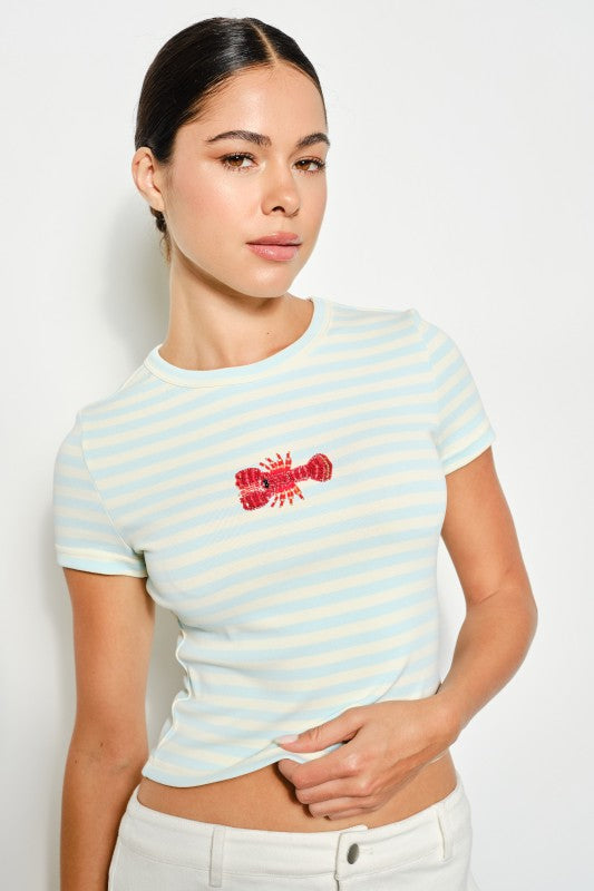 Mint Lobster Beaded Tee