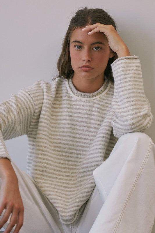 Oatmeal Striped Layered Sweater