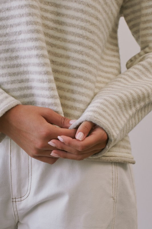 Oatmeal Striped Layered Sweater