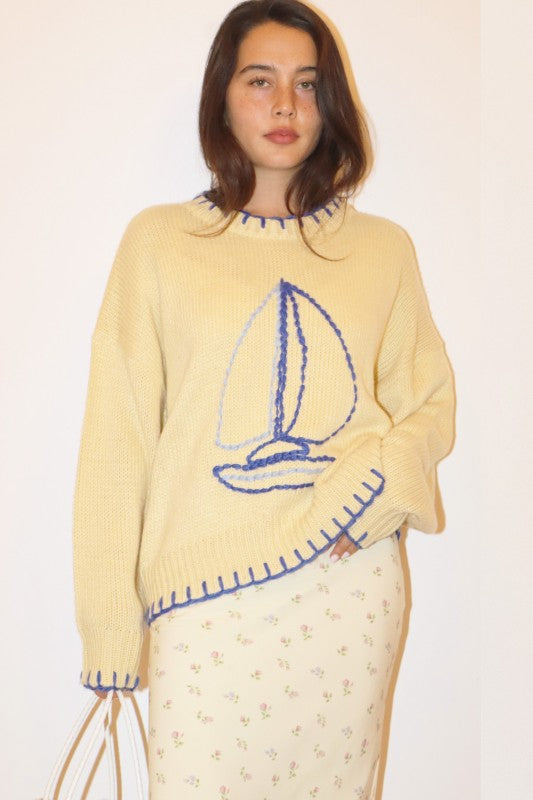 Stitched Sailboat Sweater