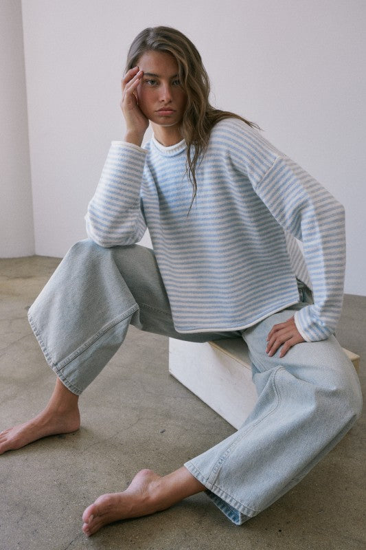 Baby Blue Striped Layered Sweater