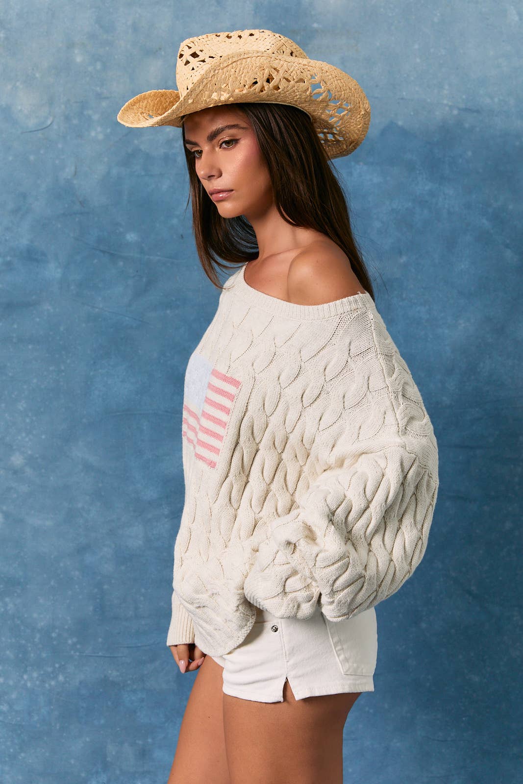 Cable Knit American Flag Sweater