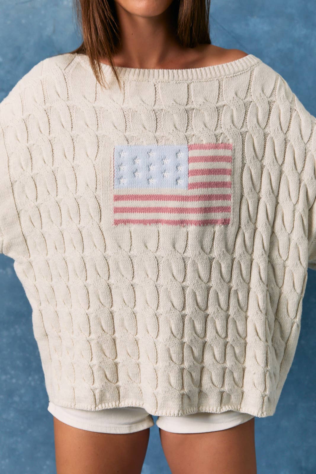Cable Knit American Flag Sweater