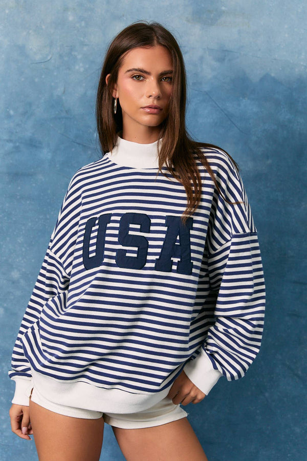 USA Striped Mock Neck