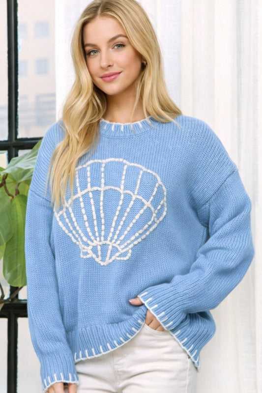 Plus Size Stitched Scallop Sweater
