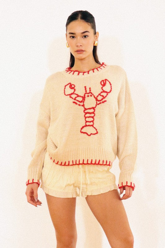 Plus Size Stitched Lobster Sweater